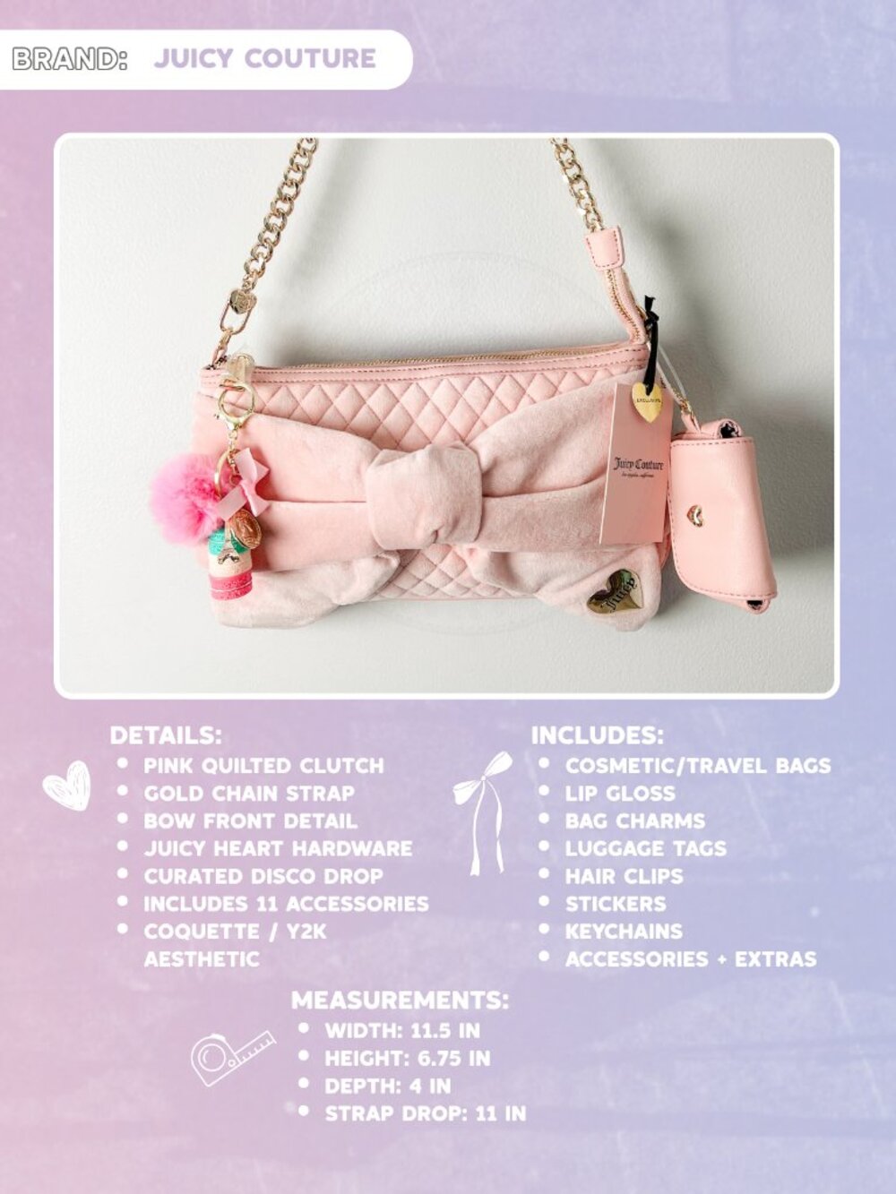 Juicy Couture Pink Quilted Bow Clutch Curated Disco Drop Bundle
